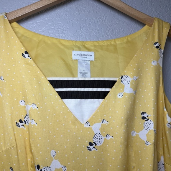 Y2K Liz Claiborne Yellow Poodle Print Cotton Dress Size 6 Novelty Retro Kitschy - Picture 16 of 16
